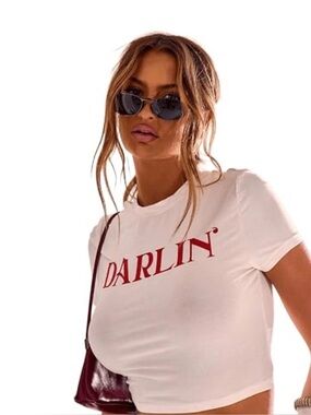 Musera White Short Sleeve Tee with Red DARLIN' Graphic